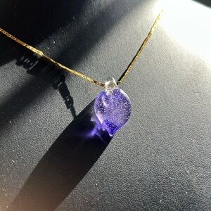 Purple Glass handmade Pendant Necklace on Gold stainless steel Chain